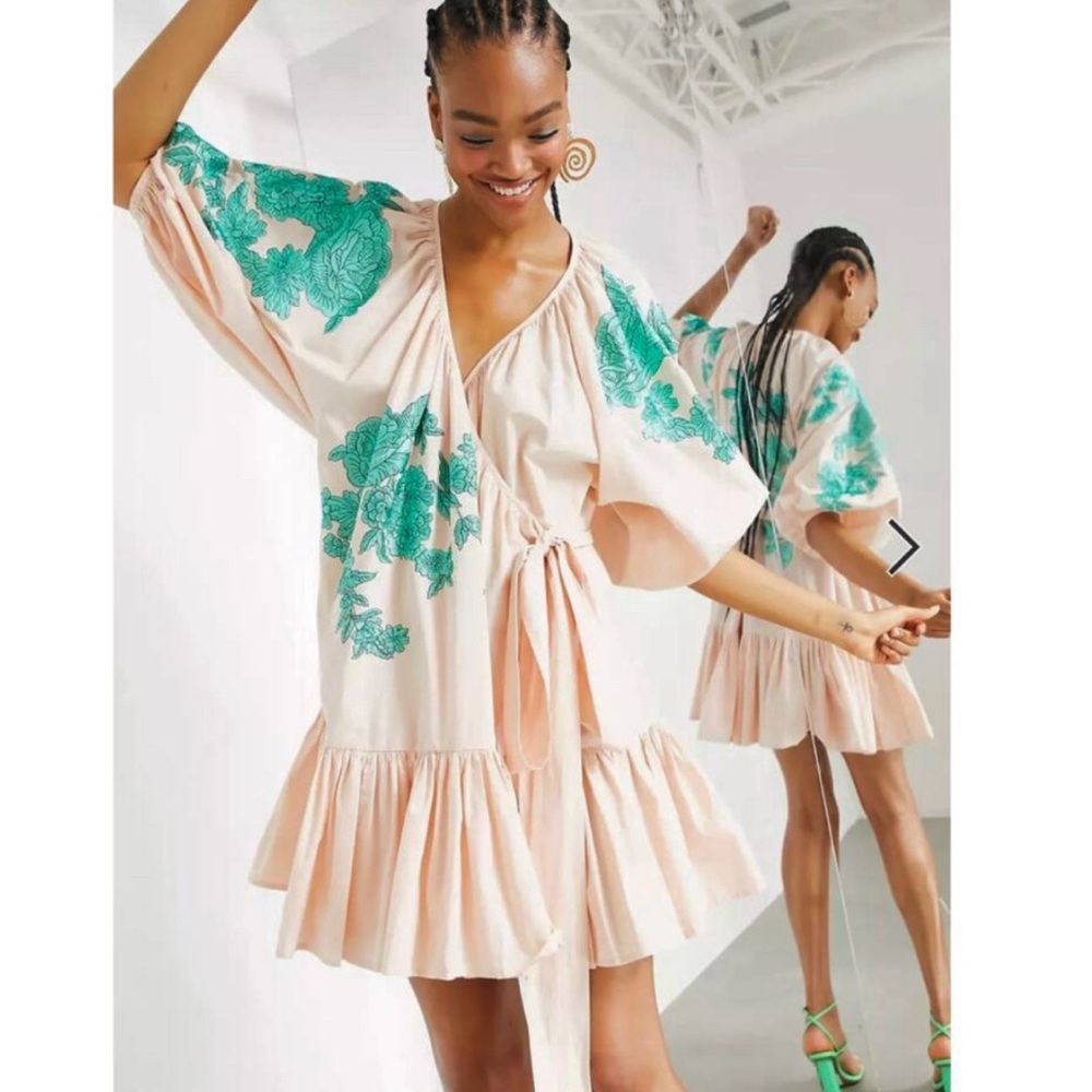 ASOS EDITION embroidered wrap mini dress. Size M